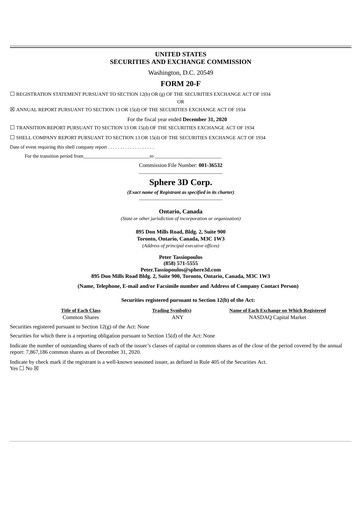 Thumbnail Sphere 3D Annual Report 2020