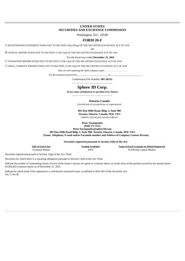 Thumbnail Sphere 3D Annual Report 2021