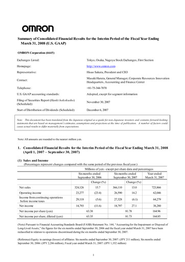 Thumbnail Omron Half-year Report 2008-h1
