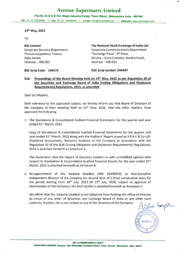 Thumbnail DMart Financial Report 2021-2022