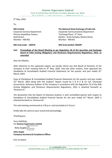 Thumbnail DMart Financial Report 2023-2024