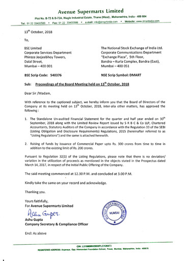 Thumbnail DMart Half-year Report 2018-h1