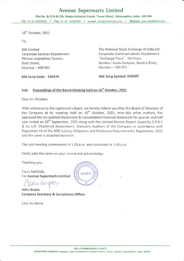 Thumbnail DMart Half-year Report 2021-h1