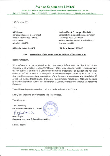 Thumbnail DMart Half-year Report 2022-h1