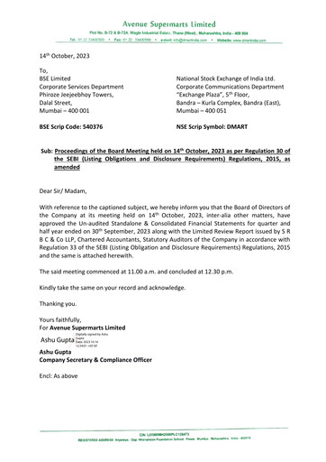 Thumbnail DMart Half-year Report 2023-h1