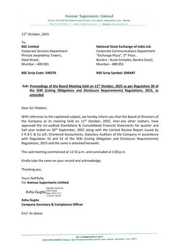 Thumbnail DMart Half-year Report 2025-h1