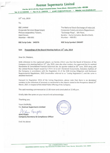 Thumbnail DMart Quarterly Report 2019-q1