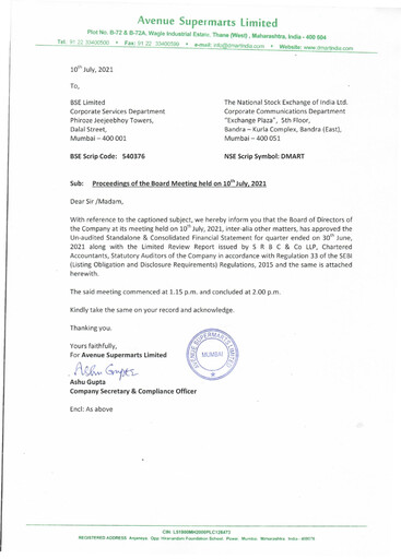 Thumbnail DMart Quarterly Report 2021-q1