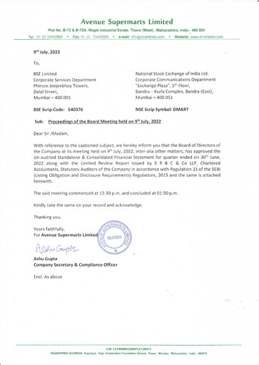 Thumbnail DMart Quarterly Report 2022-q1