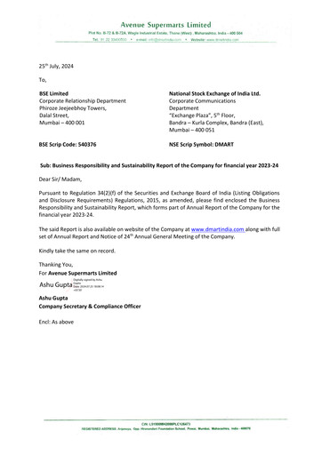 Thumbnail DMart Sustainability Report 2023-2024