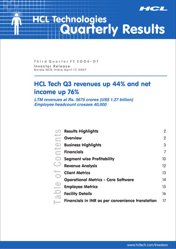 Thumbnail HCL Technologies
 Quarterly Report 2007-q3