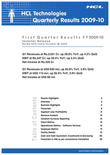 Thumbnail HCL Technologies
 Quarterly Report 2010-q1