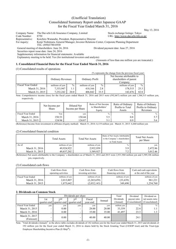 Thumbnail Dai-ichi Life Holdings
 Financial Statement fy2015