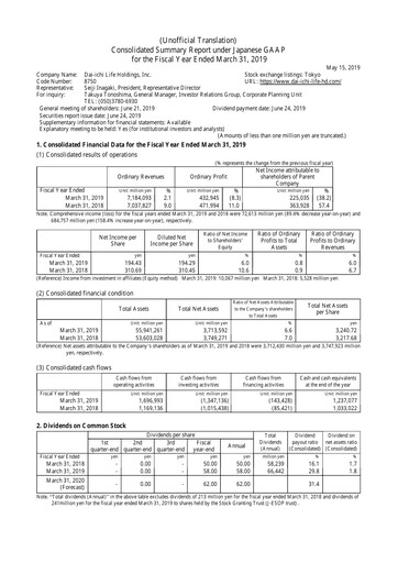 Thumbnail Dai-ichi Life Holdings
 Financial Statement fy2018