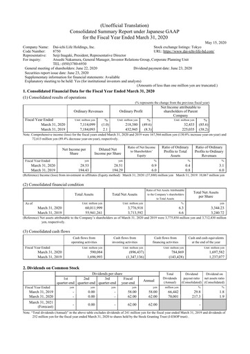 Thumbnail Dai-ichi Life Holdings
 Financial Statement fy2019