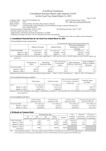 Thumbnail Dai-ichi Life Holdings
 Financial Statement fy2022