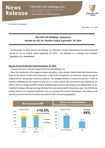 Thumbnail Dai-ichi Life Holdings
 Half-year Report 2016-h1