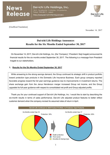 Thumbnail Dai-ichi Life Holdings
 Half-year Report 2017-h1