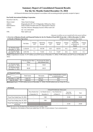 Miniature Pan Pacific International Holdings Rapport semestriel fy2025