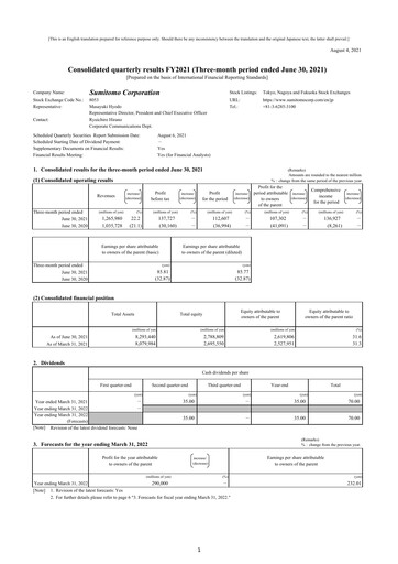 Miniature Sumitomo Rapport trimestriel 2021-q1