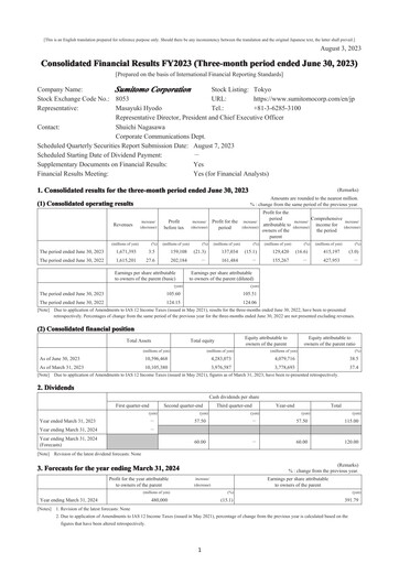 Miniature Sumitomo Rapport trimestriel 2023-q1