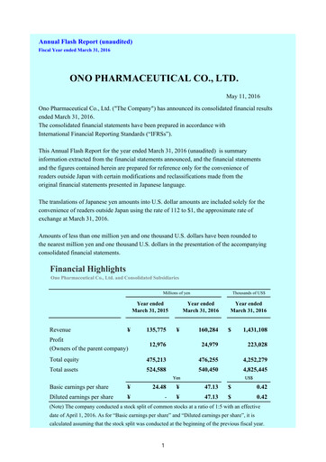 Thumbnail Ono Pharmaceutical
 Financial Statement fy2016