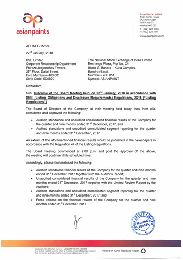 Thumbnail Asian Paints
 Quarterly Report 2017-q3