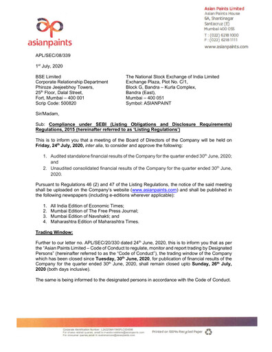 Thumbnail Asian Paints
 Quarterly Report 2020-q1