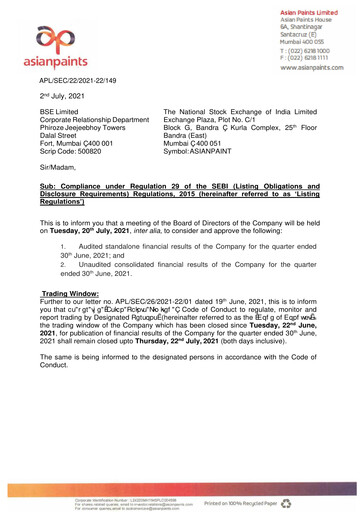 Thumbnail Asian Paints
 Quarterly Report 2021-q1