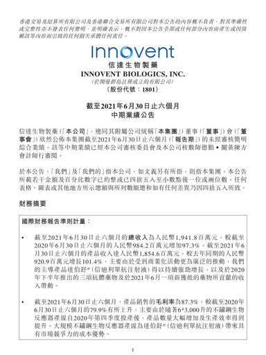 Thumbnail Innovent Biologics Half-year Report 2021-h1