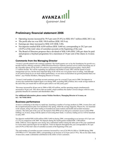 Thumbnail Avanza Bank Financial Statement 2006