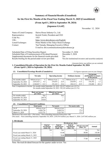 Thumbnail Daiwa House
 Half-year Report 2024-h1