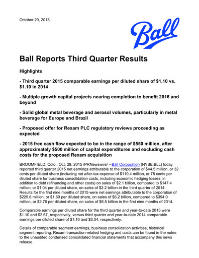 Thumbnail Ball Corporation
 Quarterly Report 2015-q3