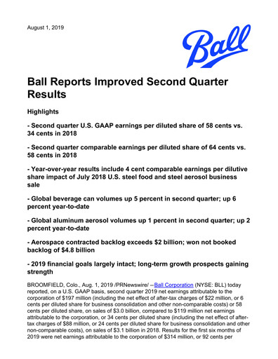 Thumbnail Ball Corporation
 Quarterly Report 2019-q2