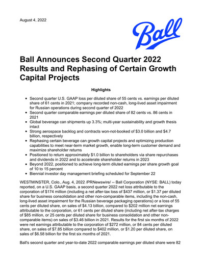 Thumbnail Ball Corporation
 Quarterly Report 2022-q2