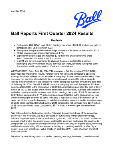 Thumbnail Ball Corporation
 Quarterly Report 2024-q1