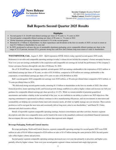 Thumbnail Ball Corporation
 Quarterly Report 2025-q2