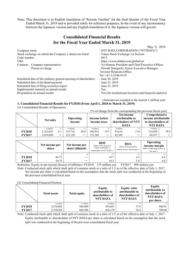Thumbnail NTT Data
 Financial Statement fy2018