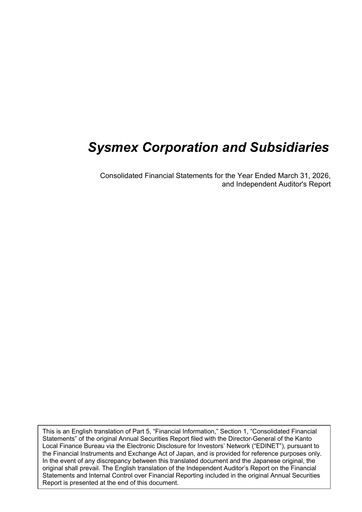 Thumbnail Sysmex Financial Report fy2026