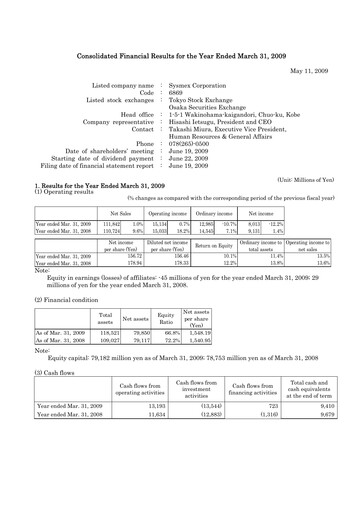 Thumbnail Sysmex Financial Statement fy2009