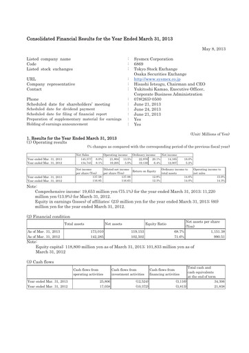 Thumbnail Sysmex Financial Statement fy2013