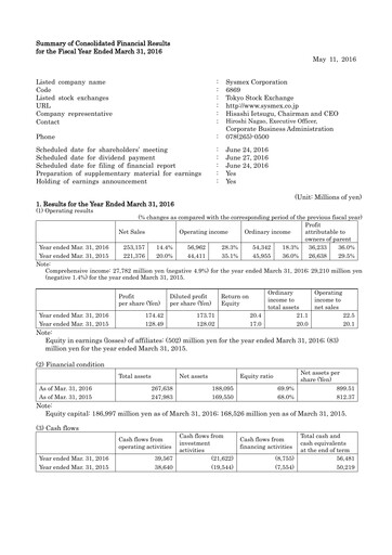 Thumbnail Sysmex Financial Statement fy2016