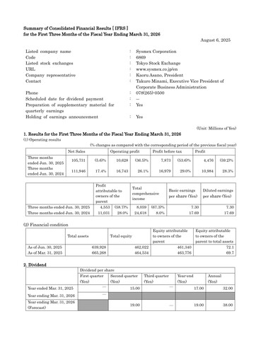 Vorschaubild Sysmex Quartalsbericht fy2026-q1