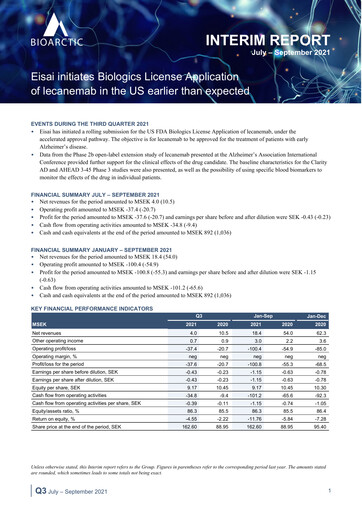Miniature BioArctic AB Rapport trimestriel 2021-q3