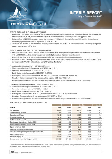 Miniature BioArctic AB Rapport trimestriel 2023-q3