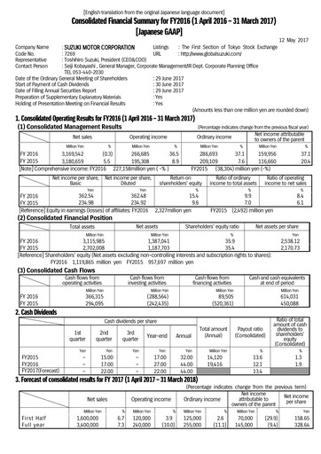 Thumbnail Suzuki Motor Financial Statement fy2016
