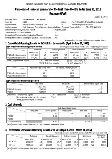 Thumbnail Suzuki Motor Quarterly Report 2013-q1