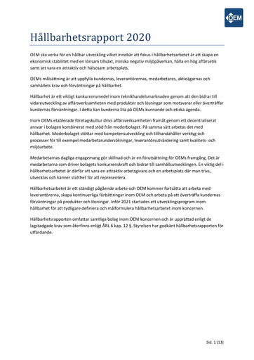 Thumbnail OEM International Sustainability Report 2020