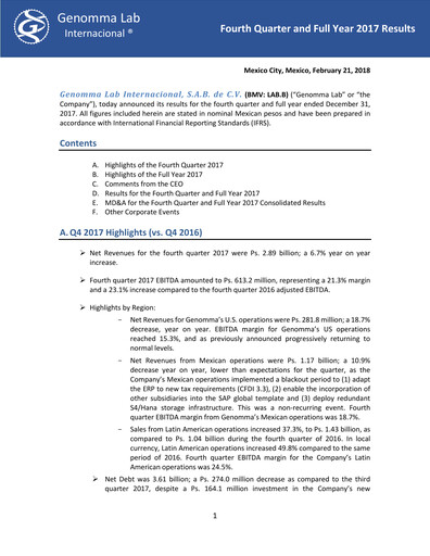 Thumbnail Genomma Lab Internacional Financial Statement 2017