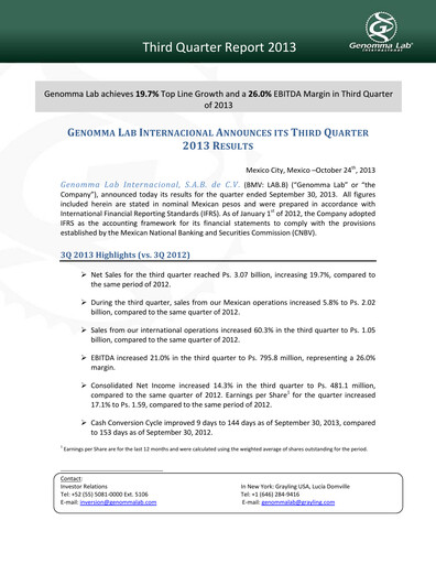 Thumbnail Genomma Lab Internacional Quarterly Report 2013-q3